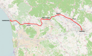 Il tracciato della linea ferroviaria Firenze-Viareggio