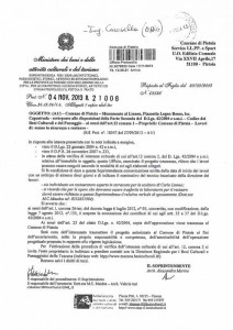 La lettera della Soprintendenza